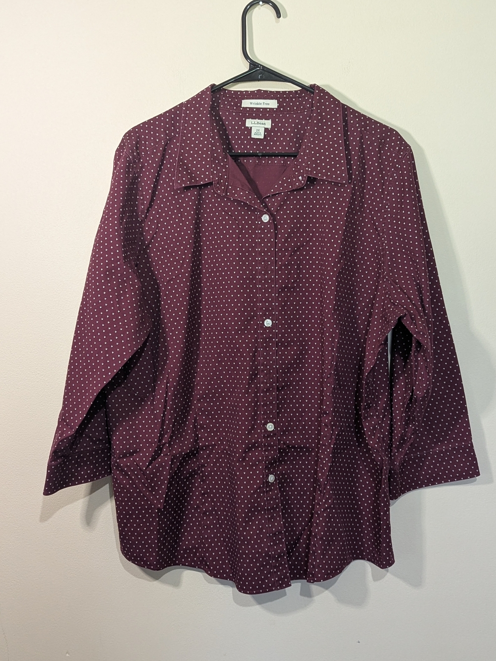 L.L.Bean Wrinkle Free Button Down Shirt Womens 2X Burgundy Print Long Sleeve Top
